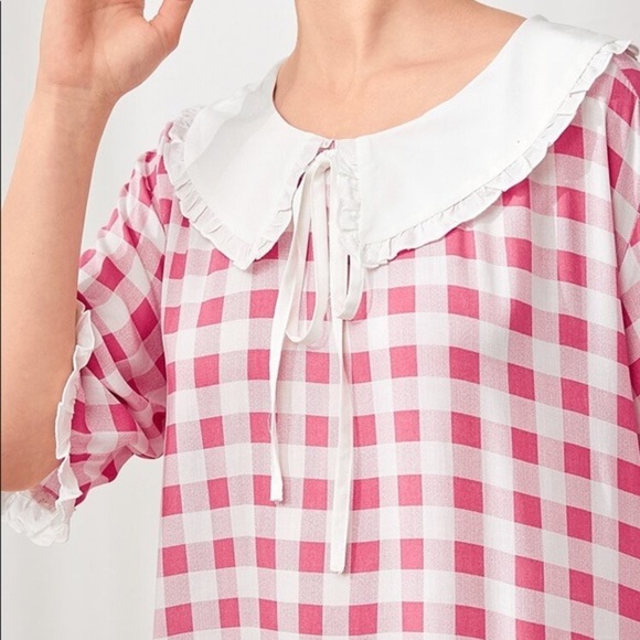 New Pink & White Plaid Ruffle Vintage Nightgown​ - Picture 5 of 6